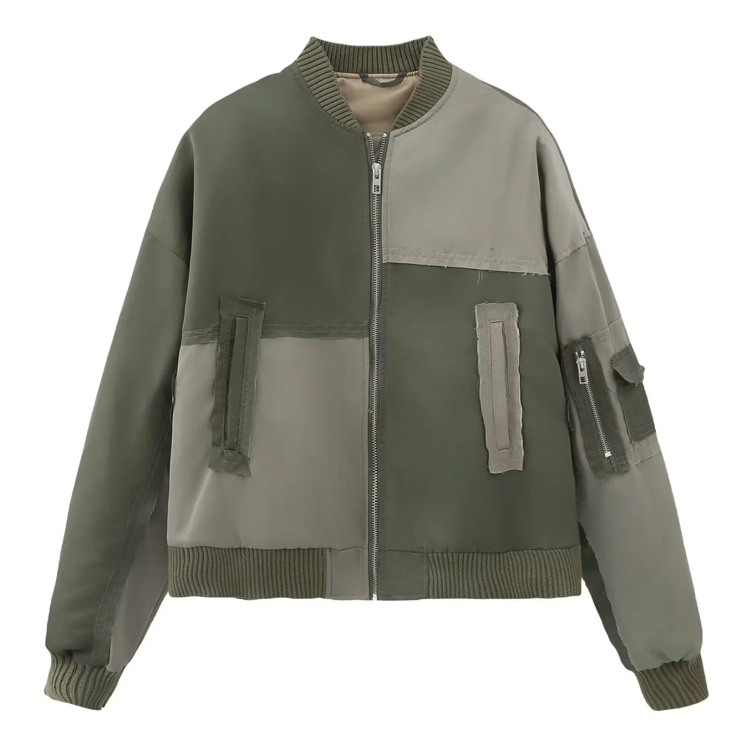 Damen nan urbaner Bomberjacke mit Kontrastpaneelen, Oversize-Silhouette, Front- und Ärmeltaschen Echo Archiv