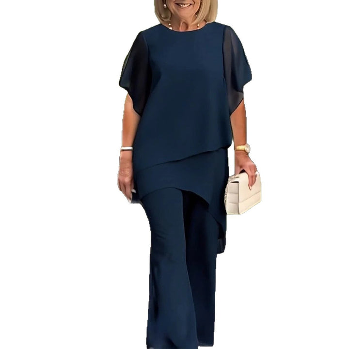 Damen elegantes Ensemble aus fließendem Oberteil und weitem Hose Echoarchiv