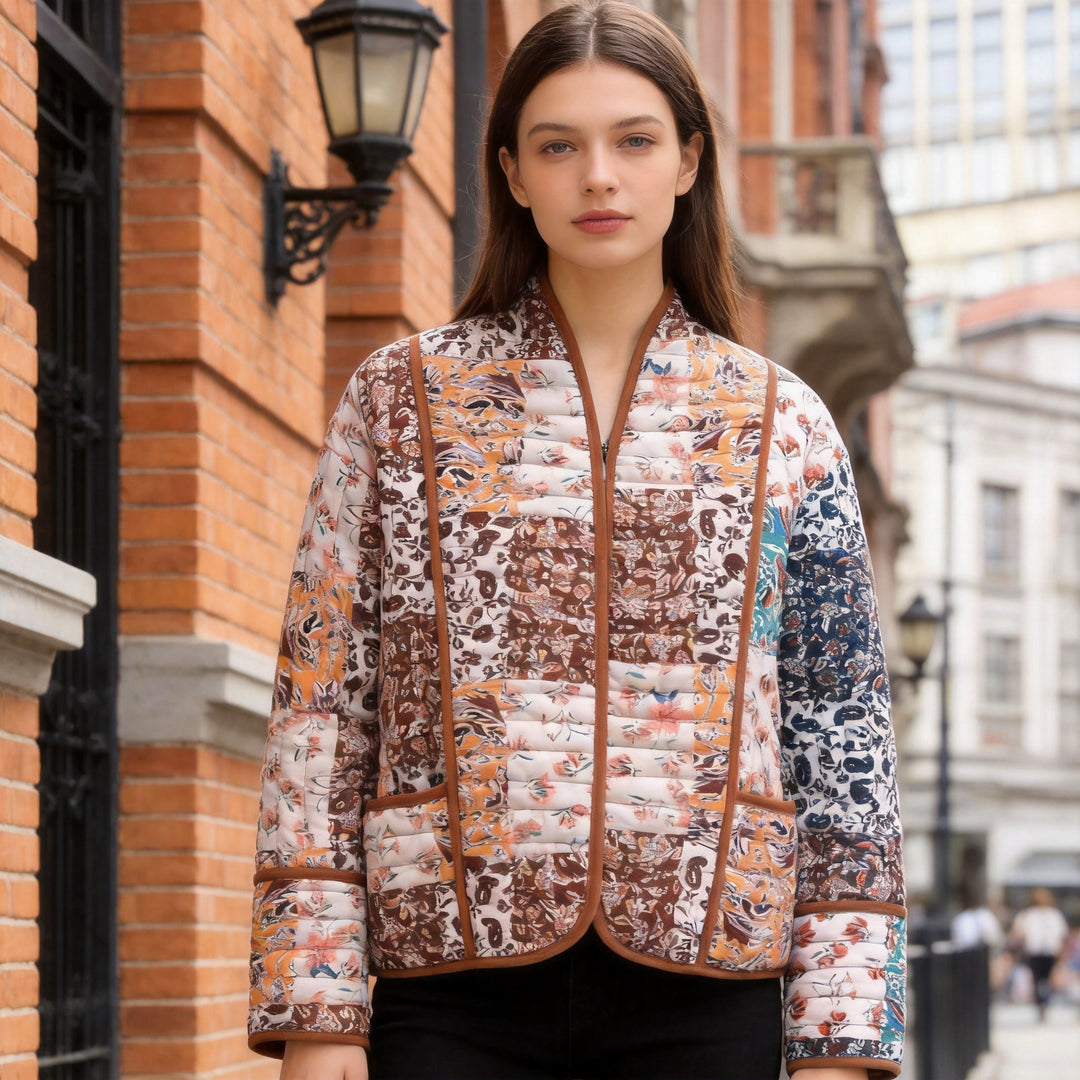 Damen Gesteppte Patchwork‑Steppjacke mit Stehkragen und Kontrastpaspel Echo Archiv