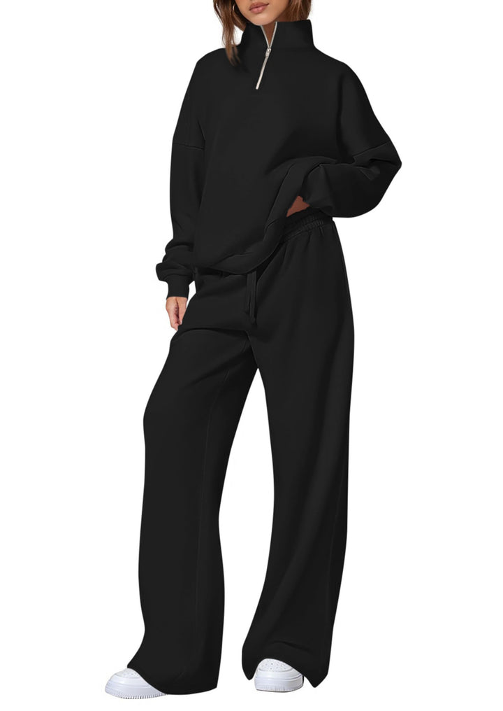 Damen nan oversized Jogginganzug mit Stehkragen halbem Reißverschluss und weitem Bein Echo Archiv