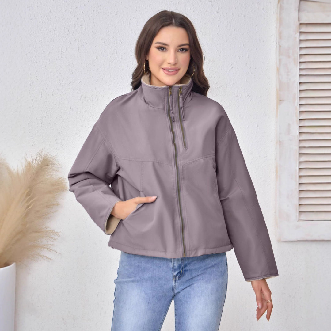 Damen Leichte gefütterte Übergangsjacke mit Stehkragen und Teddyfutter Echoarchiv
