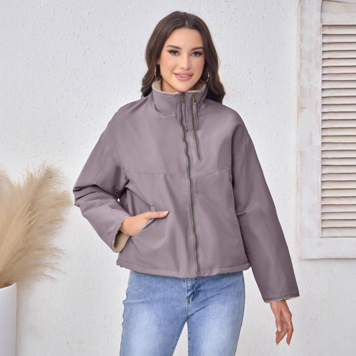 Damen Leichte gefütterte Übergangsjacke mit Stehkragen und Teddyfutter Echoarchiv