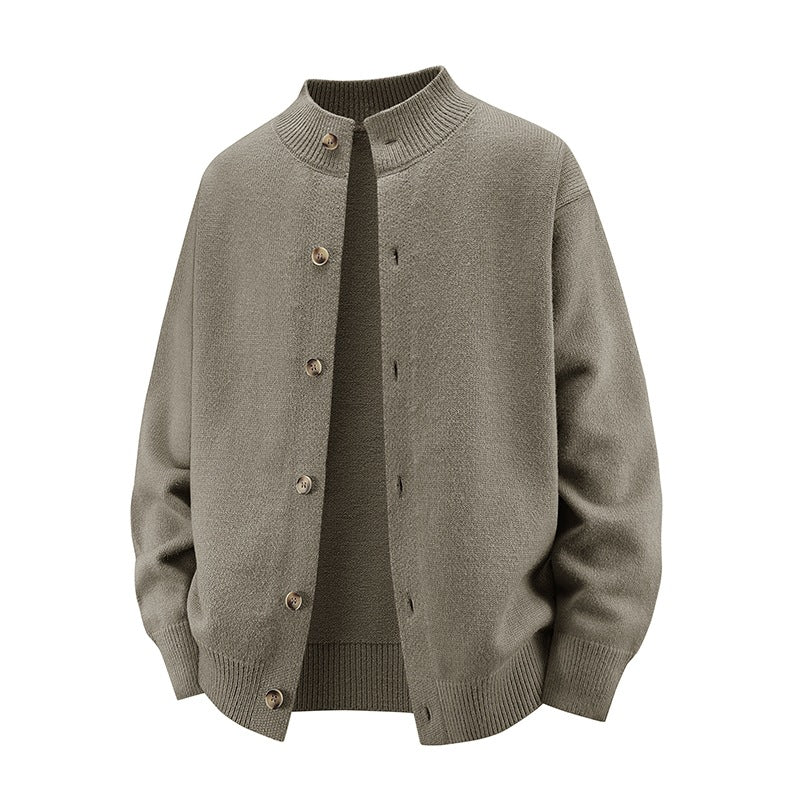 Herren Grobstrick-Cardigan mit Stehkragen, durchgehender Knopfleiste & gerippten Abschlüssen Echoarchiv