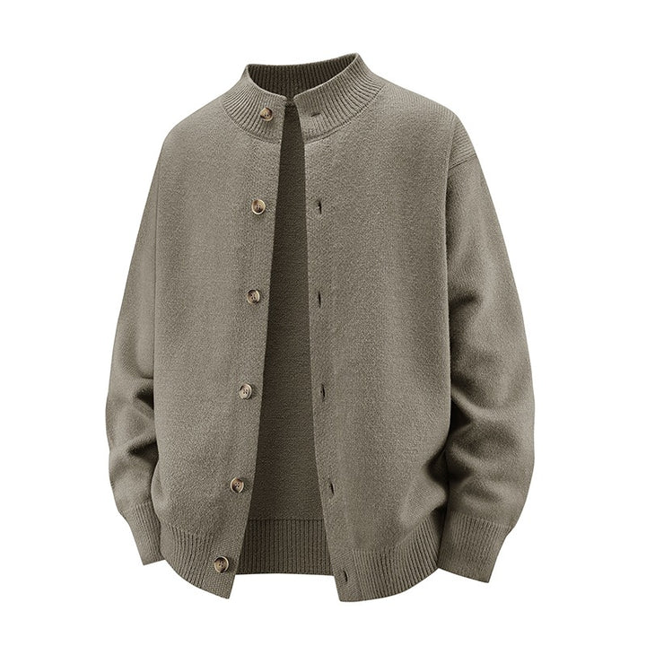 Herren Grobstrick-Cardigan mit Stehkragen, durchgehender Knopfleiste & gerippten Abschlüssen Echoarchiv