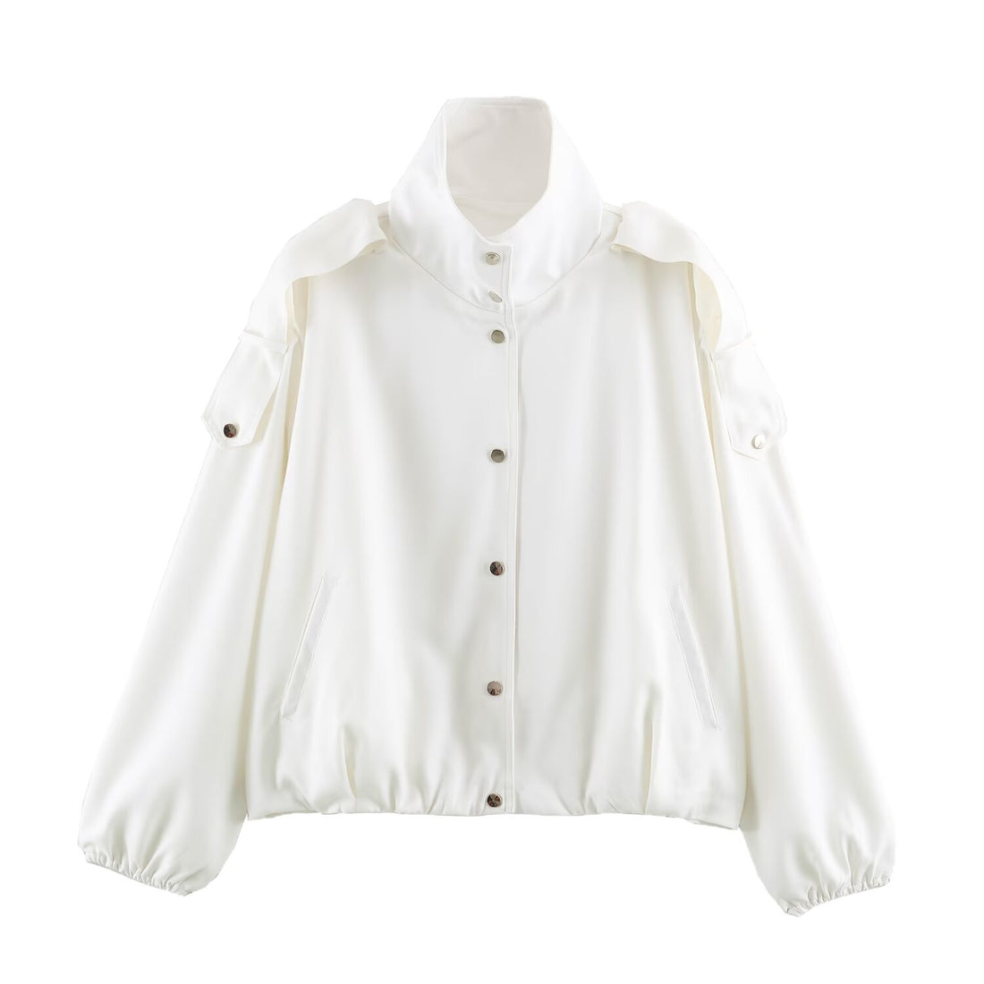Damen Oversize-Blousonjacke mit Funnelkragen, verdeckten Druckknöpfen und Ärmelpatten Echoarchiv