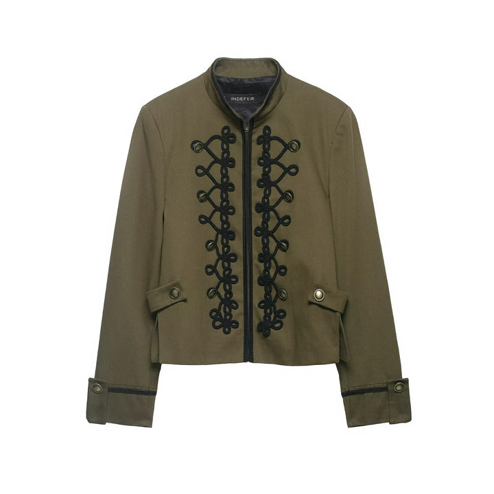 Damen Cropped-Militärjacke mit Stehkragen und dekorativer Kordelapplikation Echo Archiv