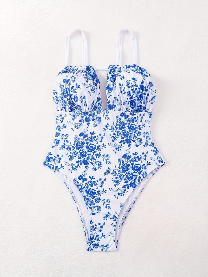 Damen Einteiliger Badeanzug mit floralem Design und tiefem V-Ausschnitt Echo Archiv