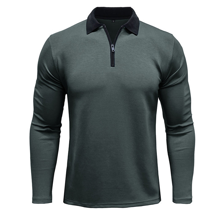 Herren Langarm-Polo mit stylischem Reißverschluss und kontrastierendem Kragen Echoarchiv