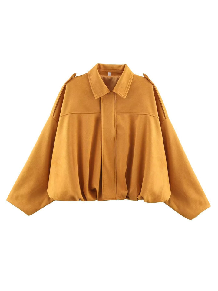 Damen lockere Cropped Jacke aus Wildlederimitat Echoarchiv