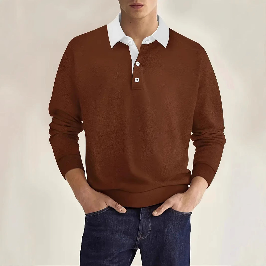Herren eleganter Polopullover mit Knopfleiste und Kontrastkragen Echoarchiv