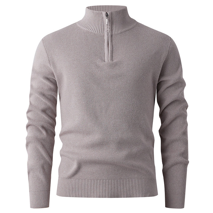 Herren nan Slim-Fit Halbzip-Strickpullover aus Merino-Baumwollmix mit verstärktem Stehkragen Echo Archiv