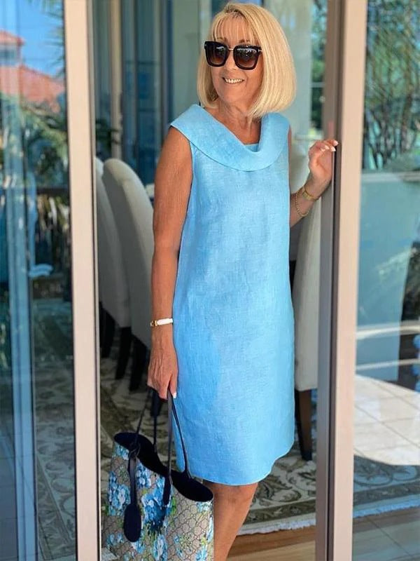 Damen Sommerliches Leinenkleid mit modernem Kragen Echoarchiv