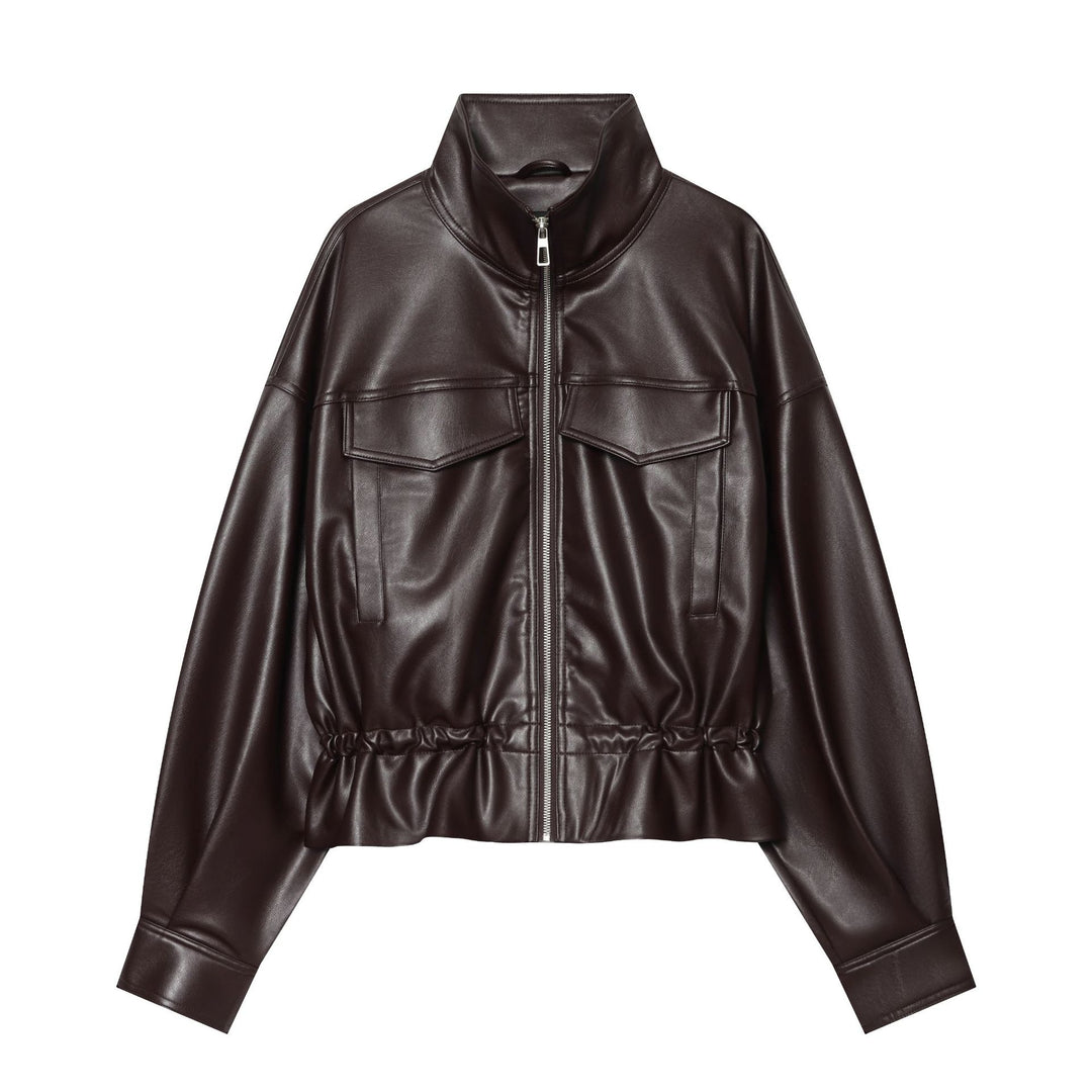 Damen Cropped Kunstleder-Blouson mit Tunnelzug, aufgesetzten Klappentaschen und hohem Stehkragen Echo Archiv
