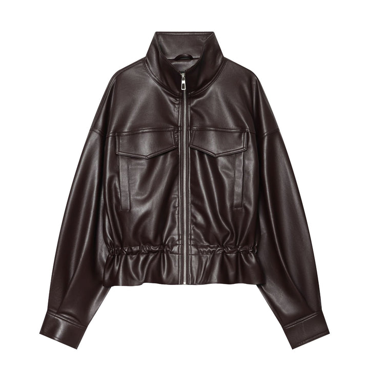 Damen Cropped Kunstleder-Blouson mit Tunnelzug, aufgesetzten Klappentaschen und hohem Stehkragen Echo Archiv