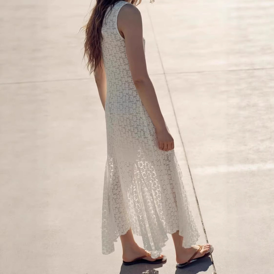 Damen elegantes Maxi-Kleid mit transparentem Gewebemuster und femininem Schnitt Echo Archiv