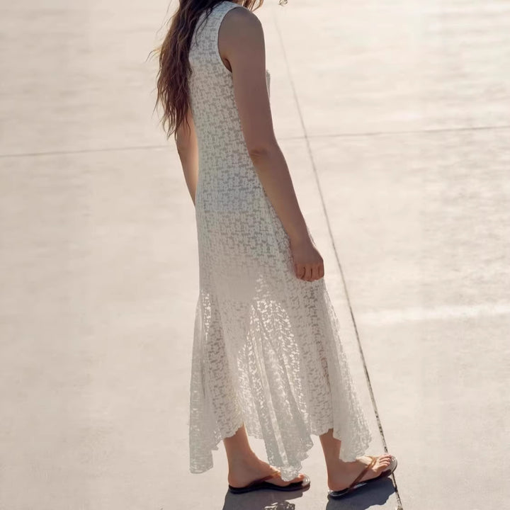 Damen elegantes Maxi-Kleid mit transparentem Gewebemuster und femininem Schnitt Echo Archiv