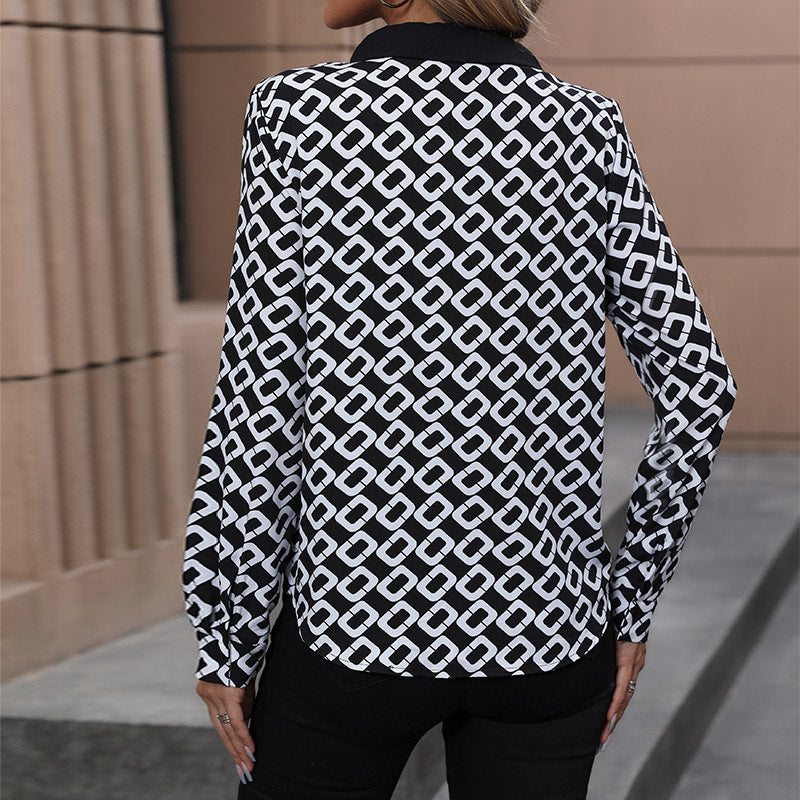 Damen Gemusterte Chiffon-Bluse mit Krawatten-Detail und geometrischem Print Echoarchiv