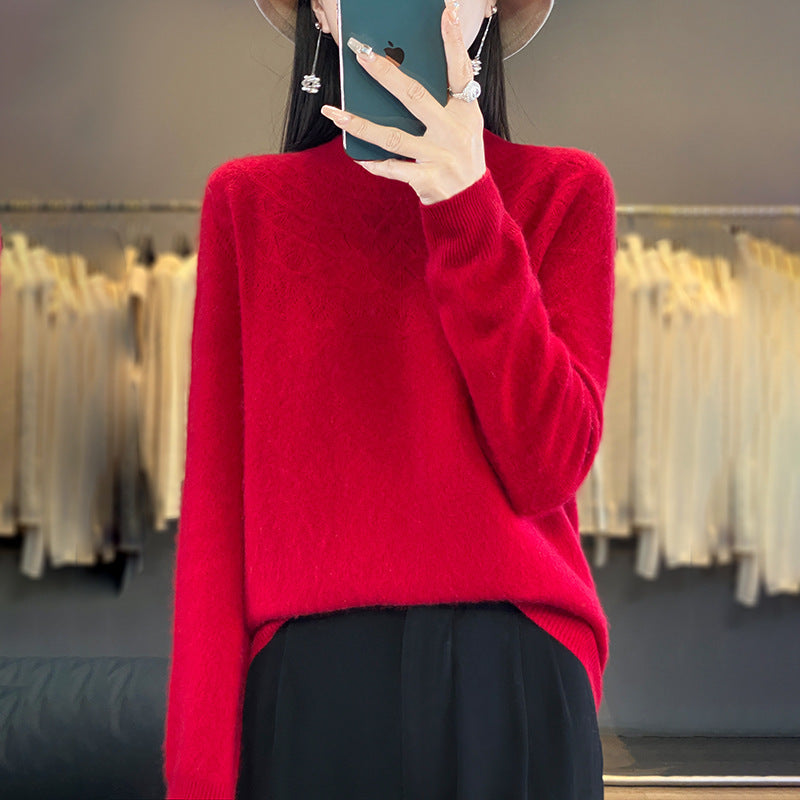 Damen Kuscheliger Mohair‑Optik Pullover mit Zierstruktur am Oberteil und Stehkragen Echoarchiv