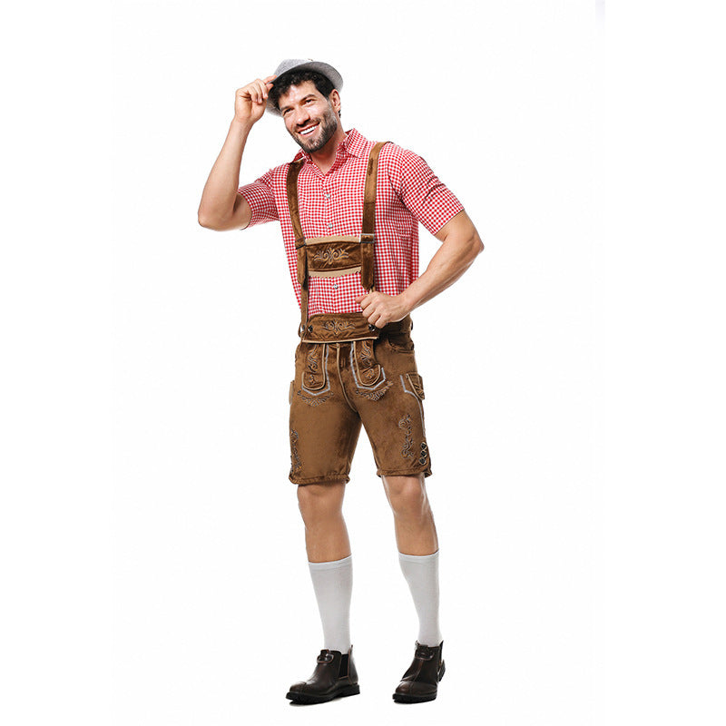 Herren nan bayerisches Trachten-Set Kniebundhose mit besticktem Vorderspiegel und verstellbaren Hosenträgern Echo Archiv