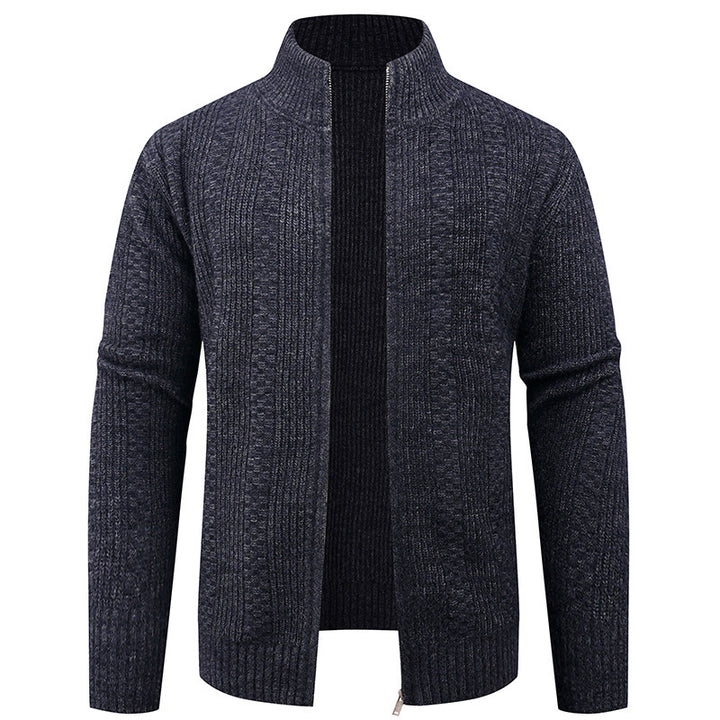 Herren Strickjacke mit strukturierter Oberfläche und hohem Kragen Echoarchiv