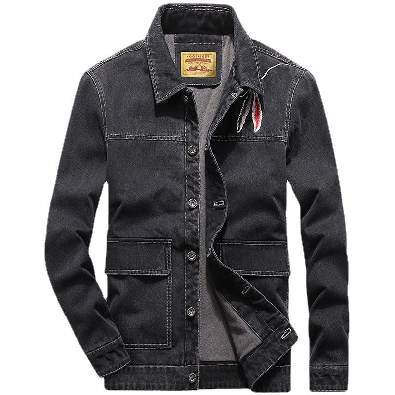 Herren gewaschene Denimjacke im Vintage-Look mit aufgesetzten Pattentaschen Echoarchiv
