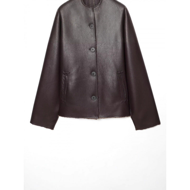 Damen Kurze Wende‑Lammfelljacke mit vollem Umlegekragen und warmer Teddyfütterung Echo Archiv
