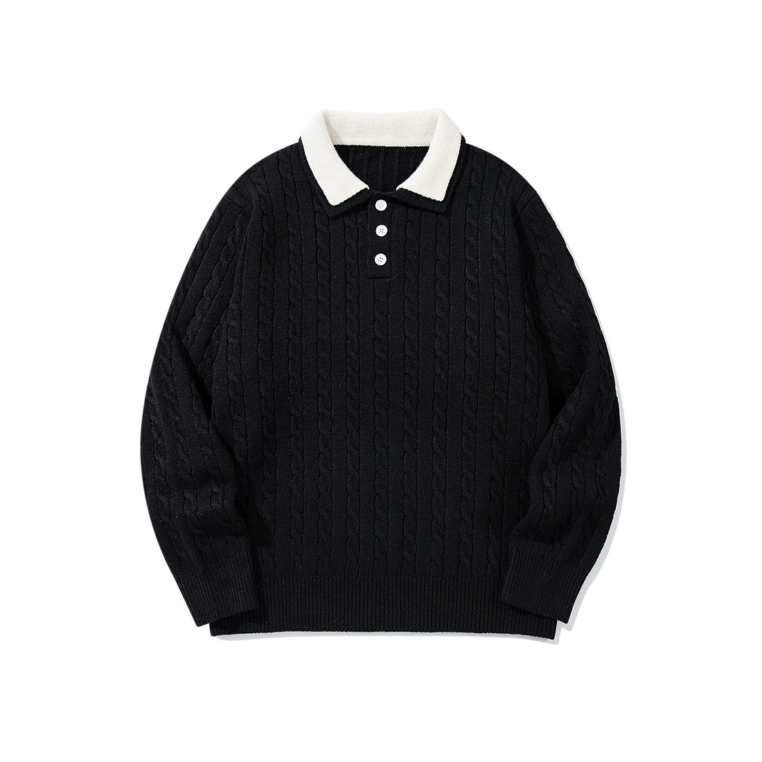 Unisex Polo-Strickpullover mit Zopfstrick und Kontrastkragen Echoarchiv