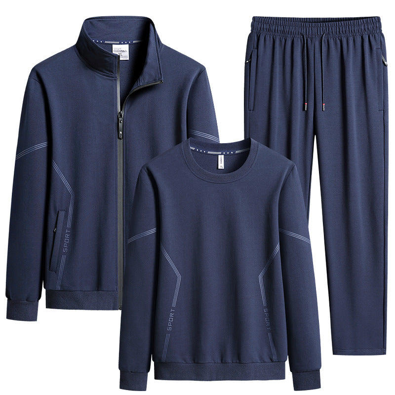 Herren Dreiteiliges Performance-Trainingsset mit Stehkragen-Zipjacke, Rundhals-Sweater & tapered Jogginghose Echoarchiv