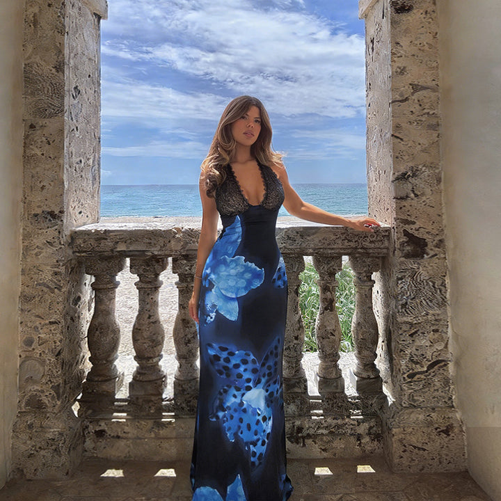 Damen Elegantes Maxikleid mit floralem Muster und Spitzendetails Echo Archiv
