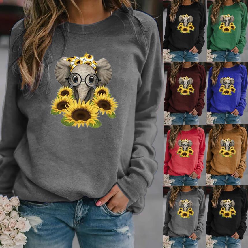 Damen-Sweatshirt mit Elefantenprint, Sonnenblumenmotiv und weichem Fleece – Mavelle