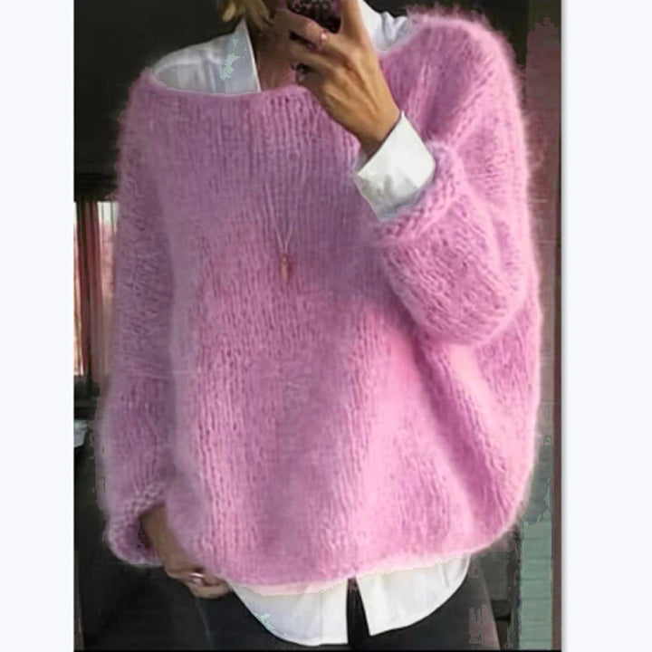 Damen Kuscheliger Oversized Pullover mit U-Boot-Ausschnitt Echoarchiv