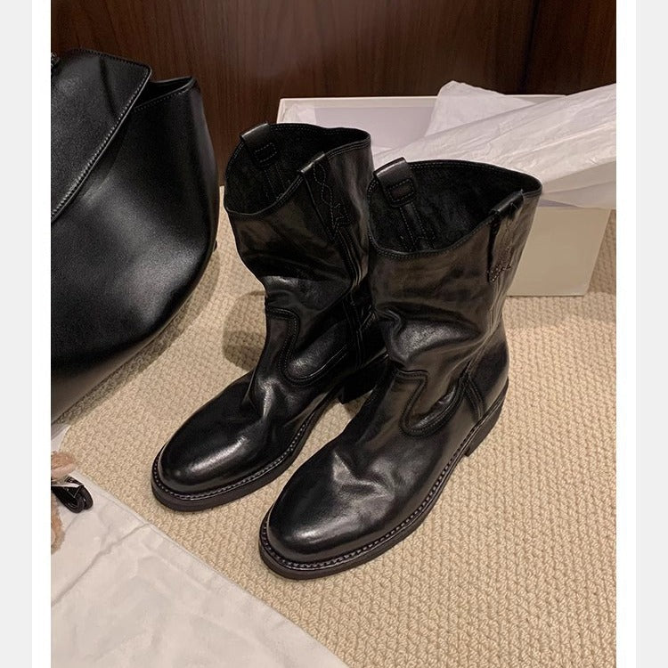Damen lässige Cowboystiefel aus echtem Glattleder mit weichem, geschlitztem Schaft Echo Archiv