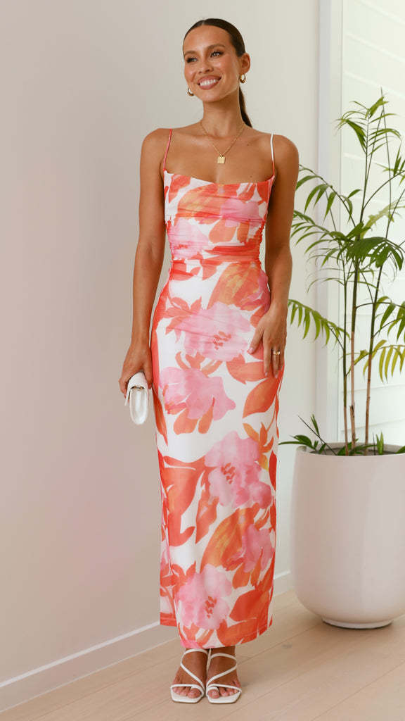 Damen Ärmelloses Maxikleid mit Floralem Print und Elastischer Korsett-Taille Echoarchiv
