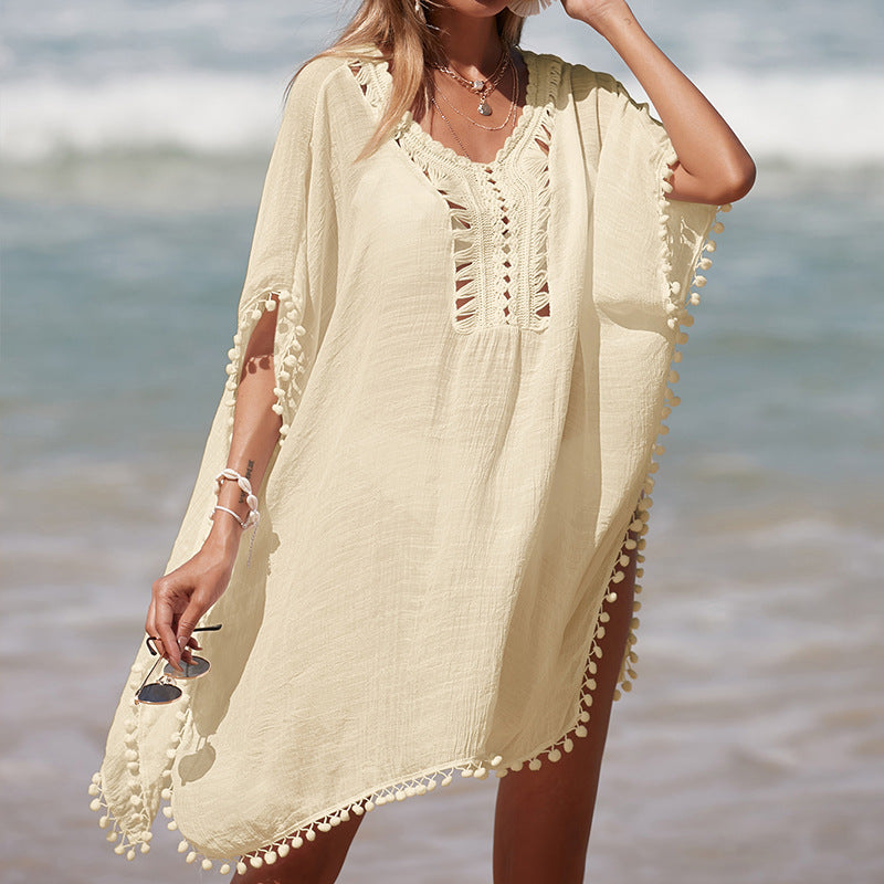 Damen luftiger Kaftan mit fransigen Akzenten und durchbrochenem Design Echo Archiv