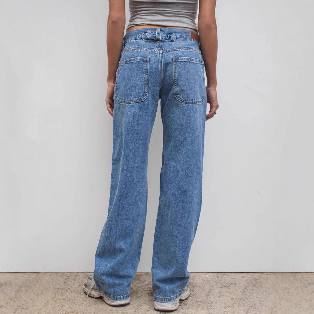 Damen weite Jeans mit lässigem Schnitt und ausgefranstem Saum Echo Archiv