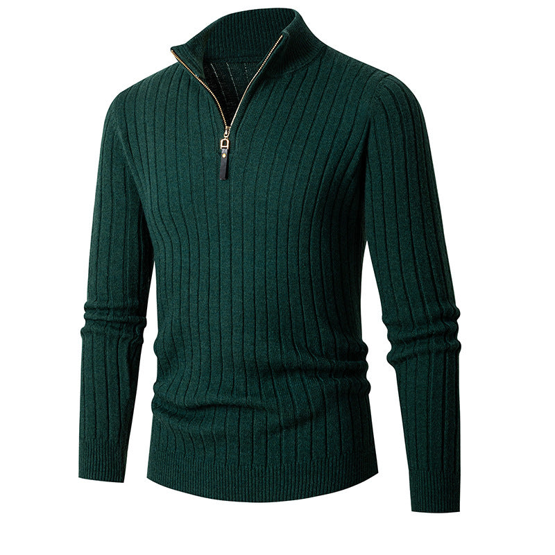 Herren nan gerippter Troyerpullover mit halbem Reißverschluss und Stehkragen Echo Archiv