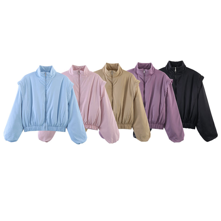 Damen Gefütterte Cropped-Stehkragenjacke mit elastischem Saum und Ballonärmeln Echo Archiv