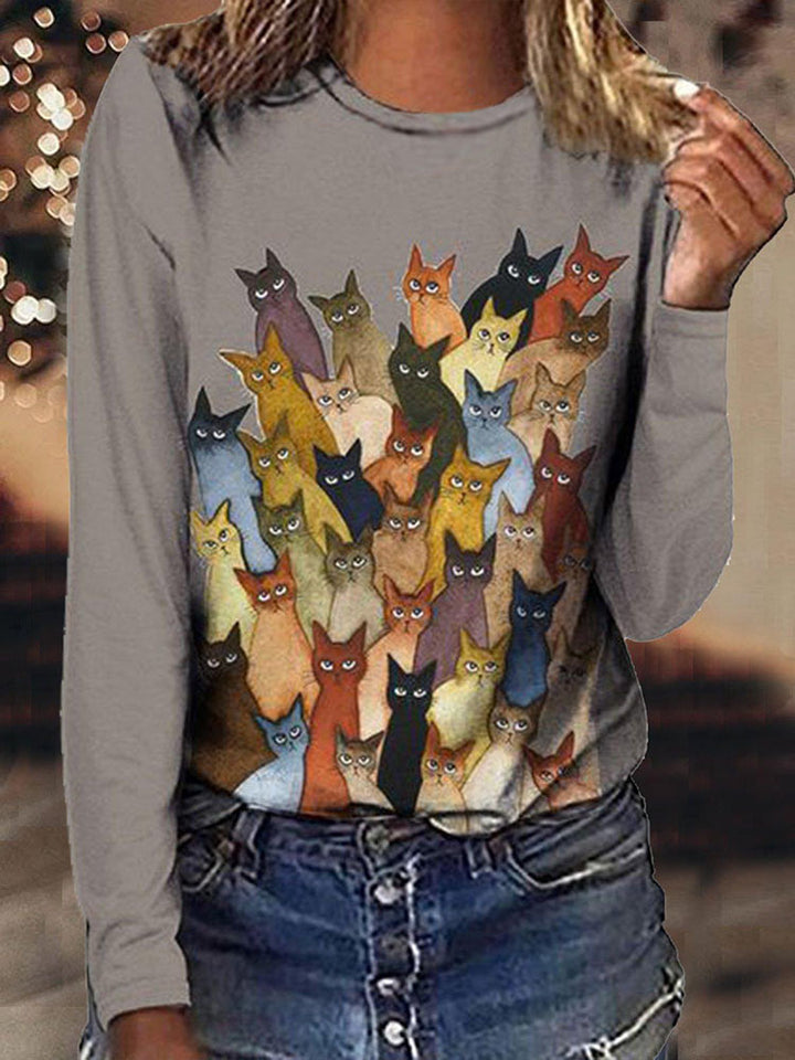 Damen Langärmeliges Oversize-Sweatshirt mit abstraktem Aquarell-Mosaikprint – Avérine