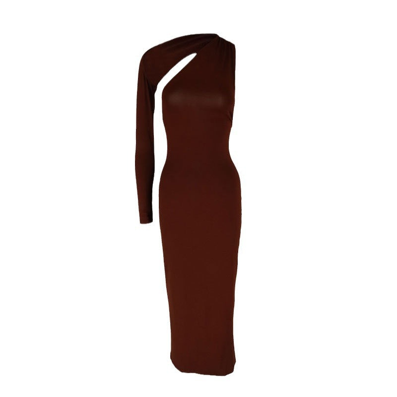 Damen Elegantes asymmetrisches Maxikleid mit einem Ärmel und figurbetonter Silhouette Echo Archiv