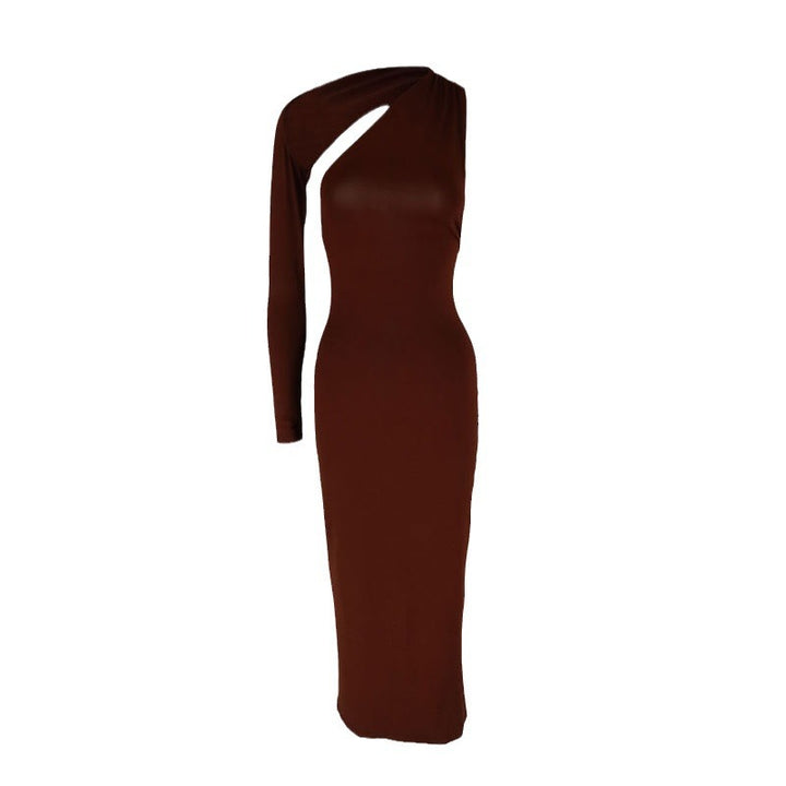 Damen Elegantes asymmetrisches Maxikleid mit einem Ärmel und figurbetonter Silhouette Echo Archiv