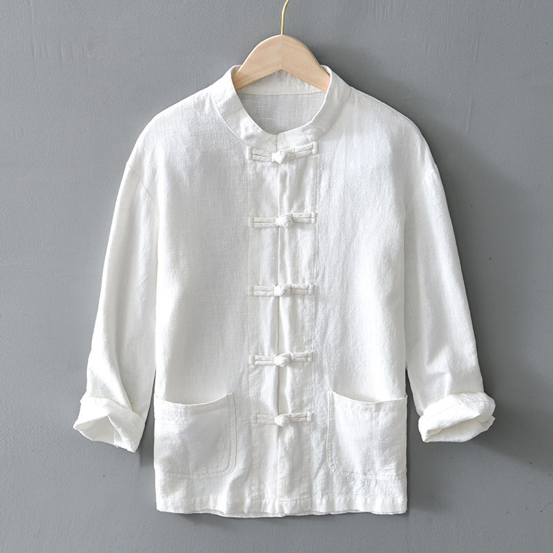 Herren nan leichte Leinenjacke im traditionellen chinesischen Stil mit Stehkragen und Knotenverschlüssen Echo Archiv