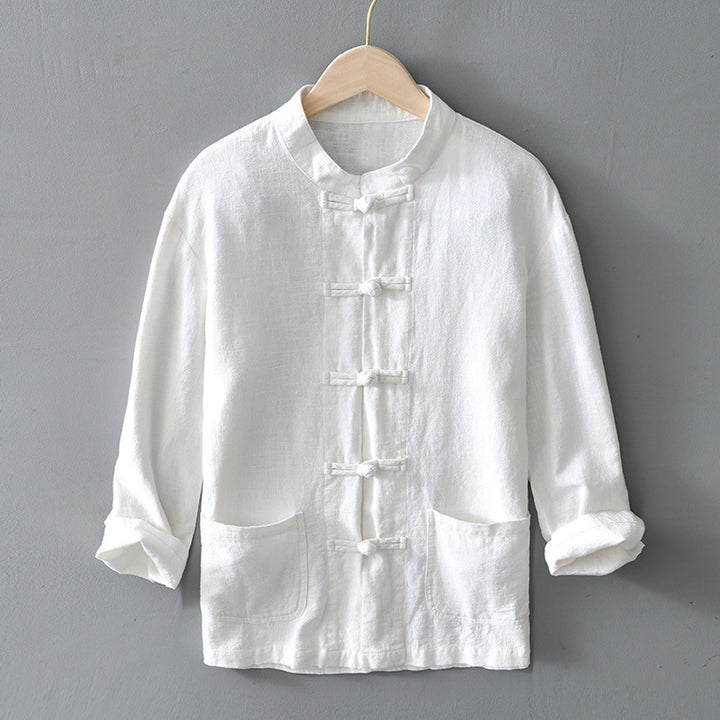Herren nan leichte Leinenjacke im traditionellen chinesischen Stil mit Stehkragen und Knotenverschlüssen Echo Archiv
