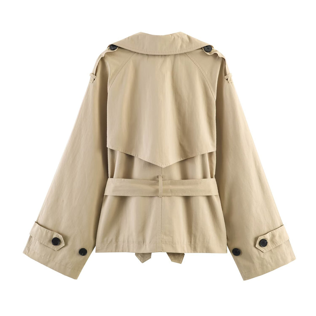 Damen Kurze Cape‑Trenchjacke mit doppelreihiger Knopfleiste und Bindegürtel Echo Archiv