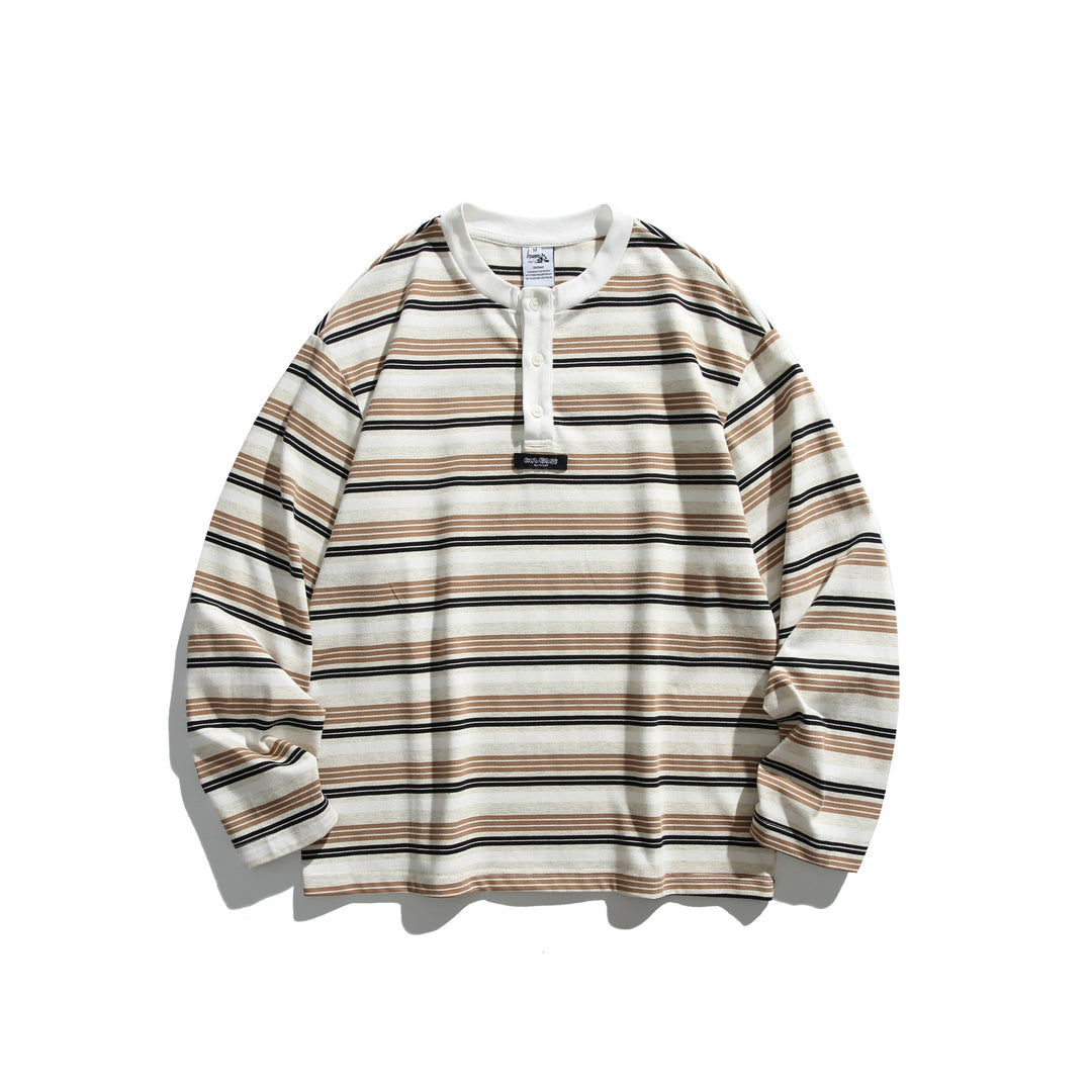 Unisex Oversize-Henleyshirt mit Knopfleiste, Streifenstruktur und geripptem Halsbund Echoarchiv