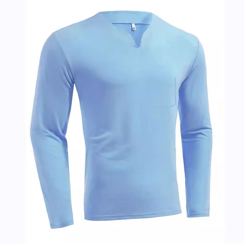 Herren nan Langarmshirt mit V-Ausschnitt Slim Fit Baumwollmix und elastischem Komfortbund Echo Archiv