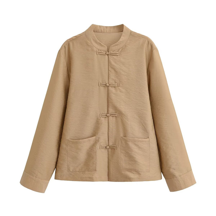 Damen Locker geschnittene Jacke mit Mandarinkragen und Knotenverschlüssen Echo Archiv