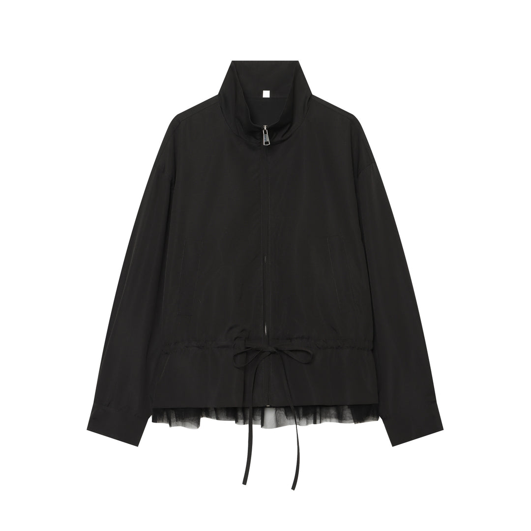 Damen leichte taillierbare Windjacke mit Stehkragen, Tunnelzug und Tüllbesatz Echo Archiv
