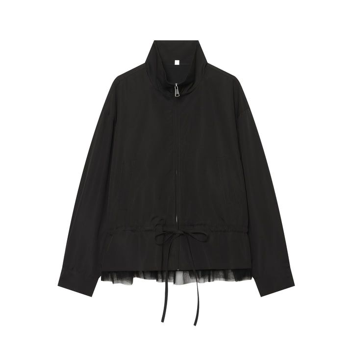 Damen leichte taillierbare Windjacke mit Stehkragen, Tunnelzug und Tüllbesatz Echo Archiv