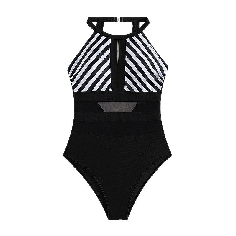 Damen Sportlicher Einteiler Badeanzug mit Netzdetails Echo Archiv