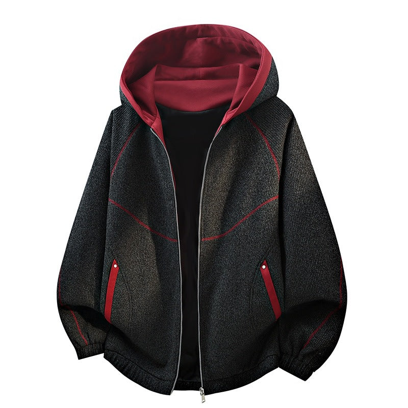 Damen Oversize-Struktur-Kapuzenjacke mit Kontrastfutter, durchgehendem Reißverschluss & Eingrifftaschen Echoarchiv